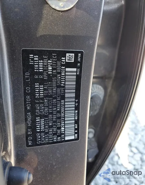 2017 Honda Accord Hybrid from USA, damaged, VIN JHMCR6F31HC005160